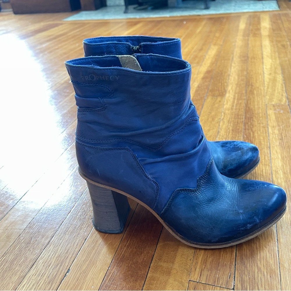 Blue Leather Ankle Boots